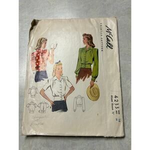 Vintage 1940's McCall Pattern #4233 Women's Blouses Size 16 Bust 34"
